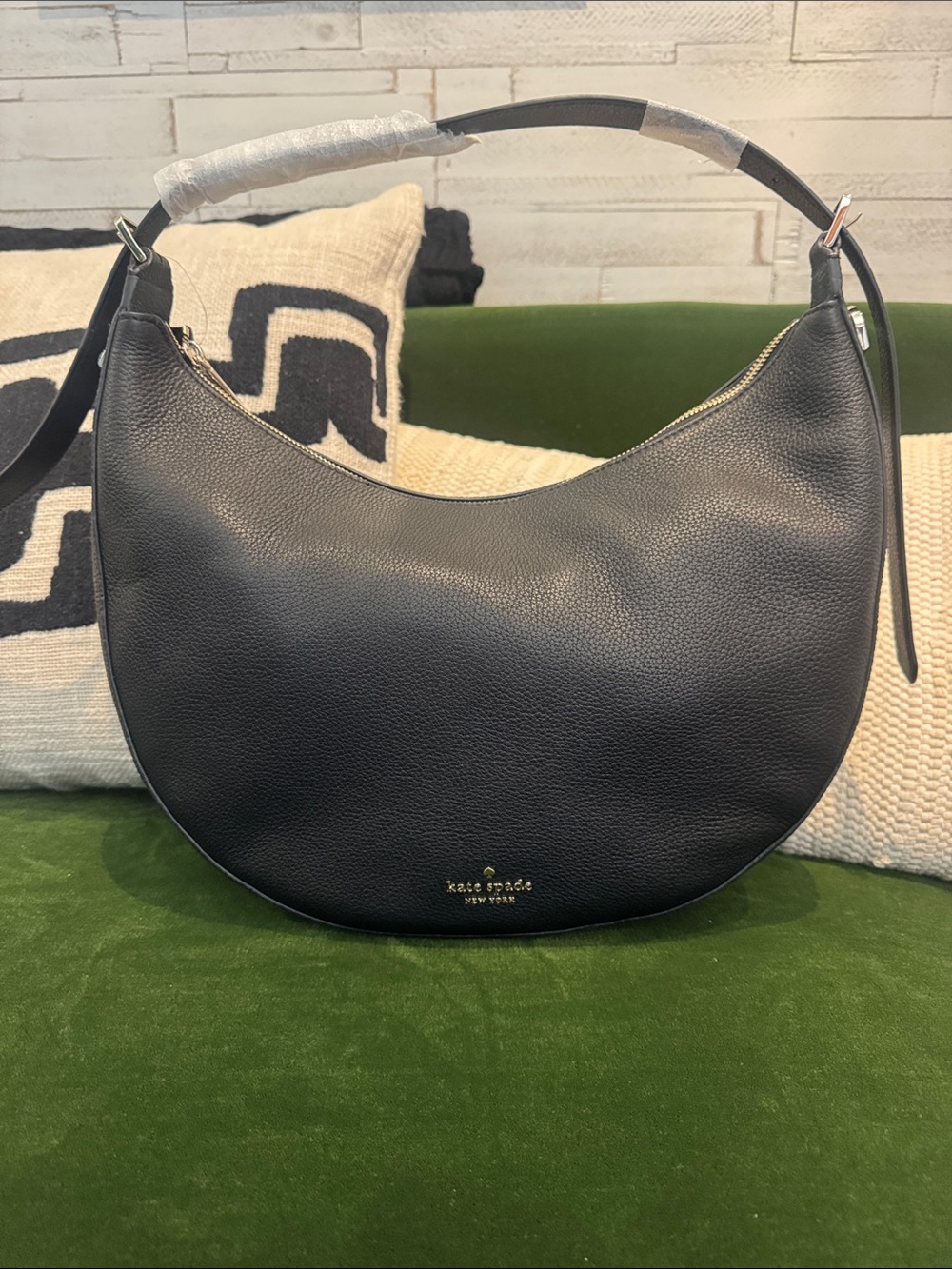 kate spade Black Pebble Leather Crescent Shoulder Bag